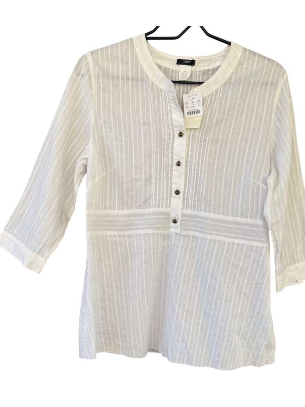 J.Crew White Striped 3/4 Sleeve Cotton Tunic Top Size 10 New With Tags